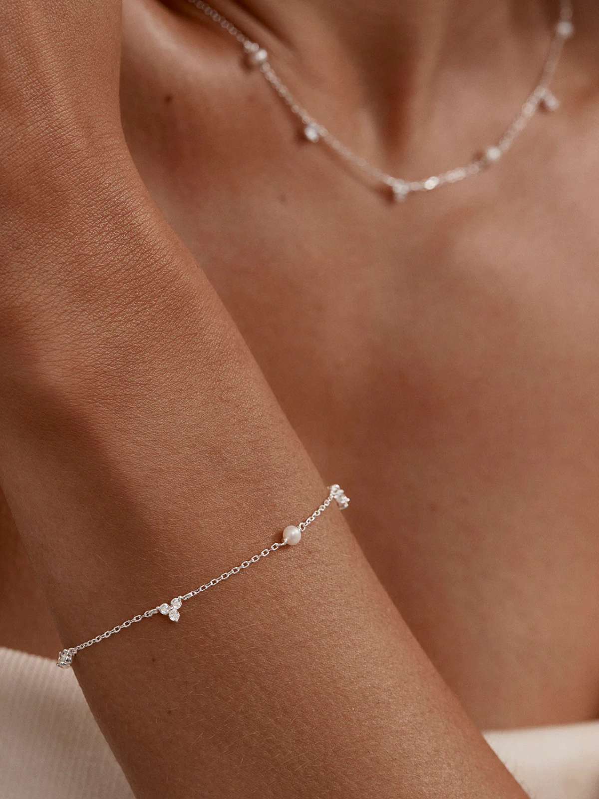 Sterling Silver Moonlit Bloom Pearl Bracelet