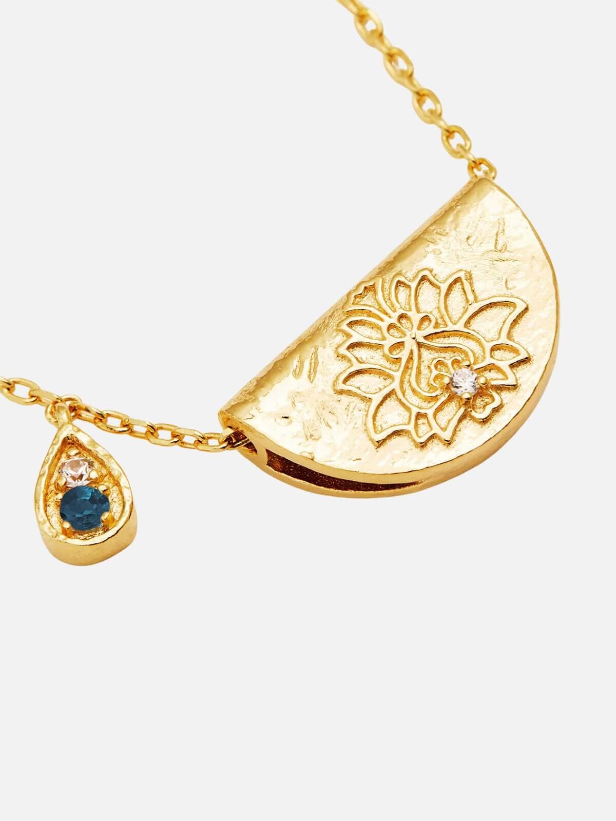 Lotus Birthstone Necklace - December | Blue Topaz - Gold Necklaces By Charlotte