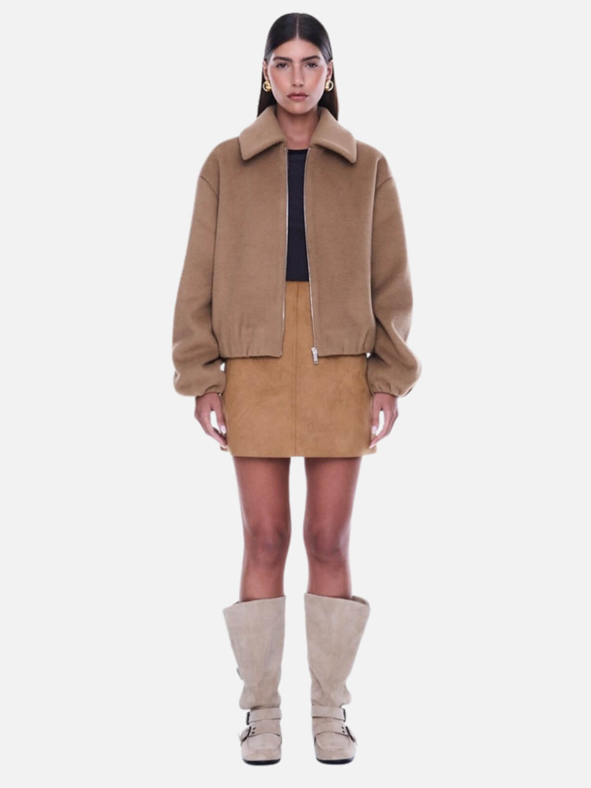 Maeve Wool Blend Bomber - Sand