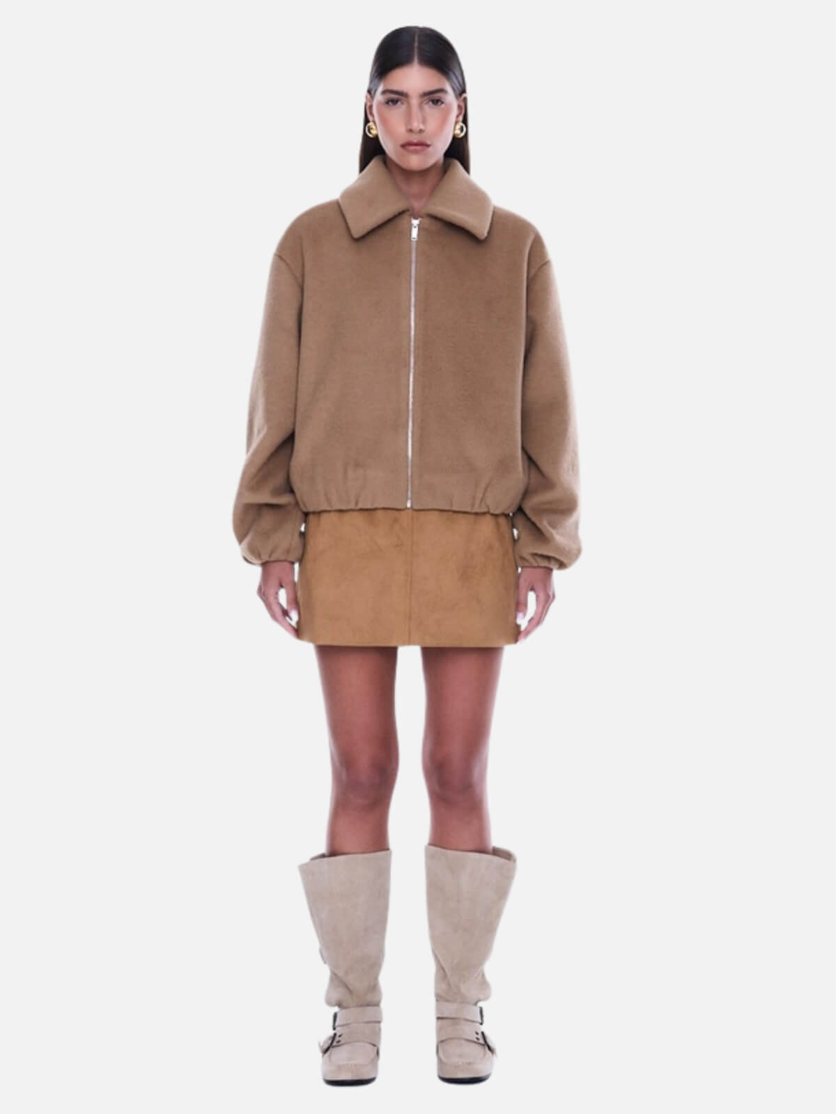 Maeve Wool Blend Bomber - Sand