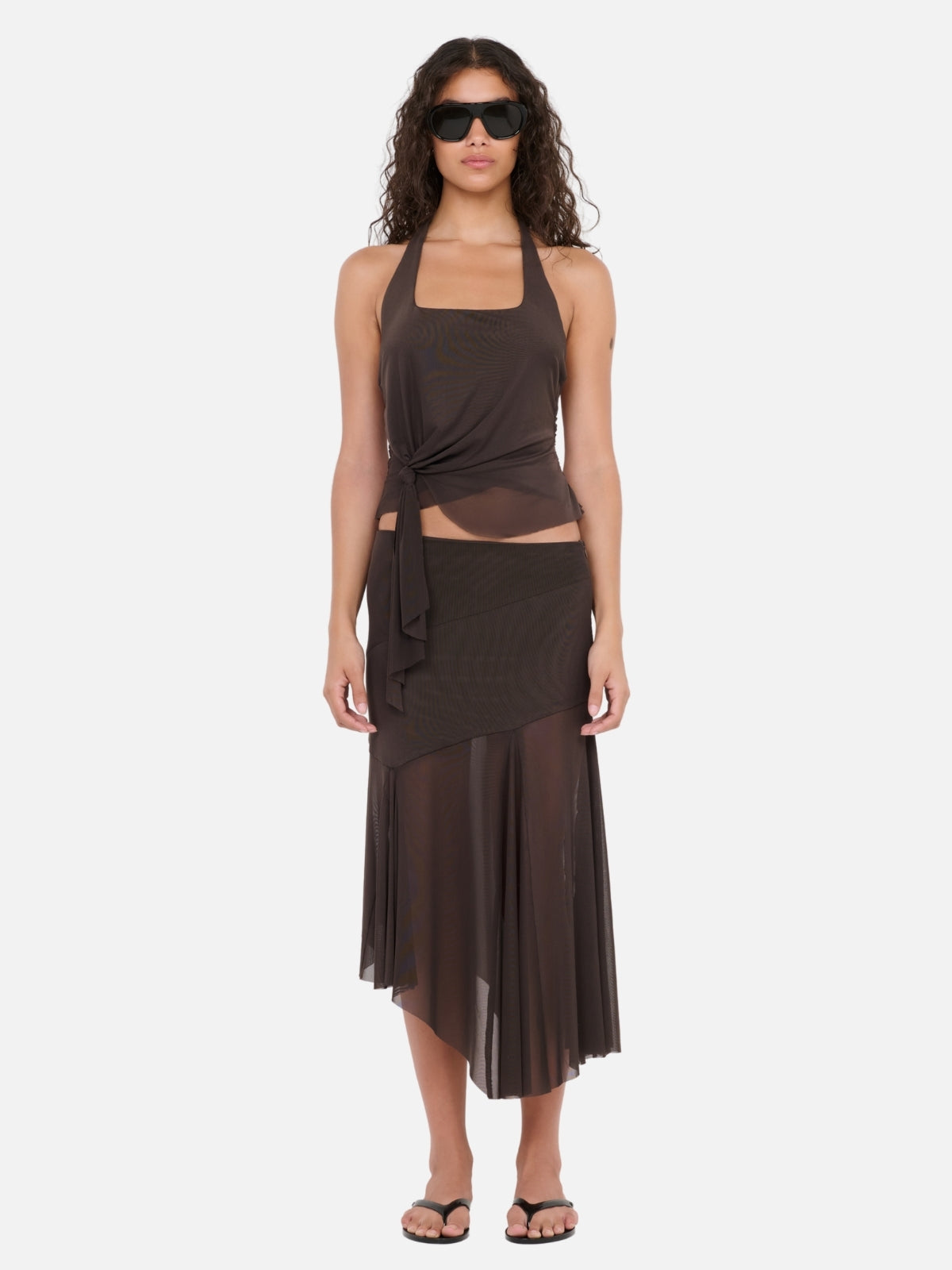 Olyssia Knot Halter Top - Bitter Choc