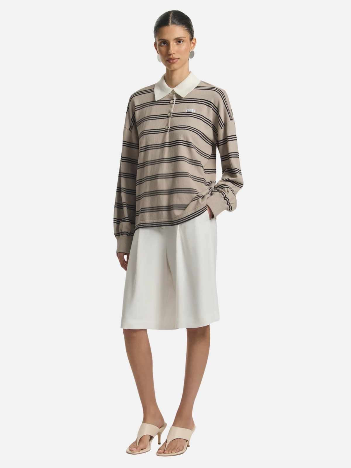 Pinnacle Polo Knit - Ecru Stripe