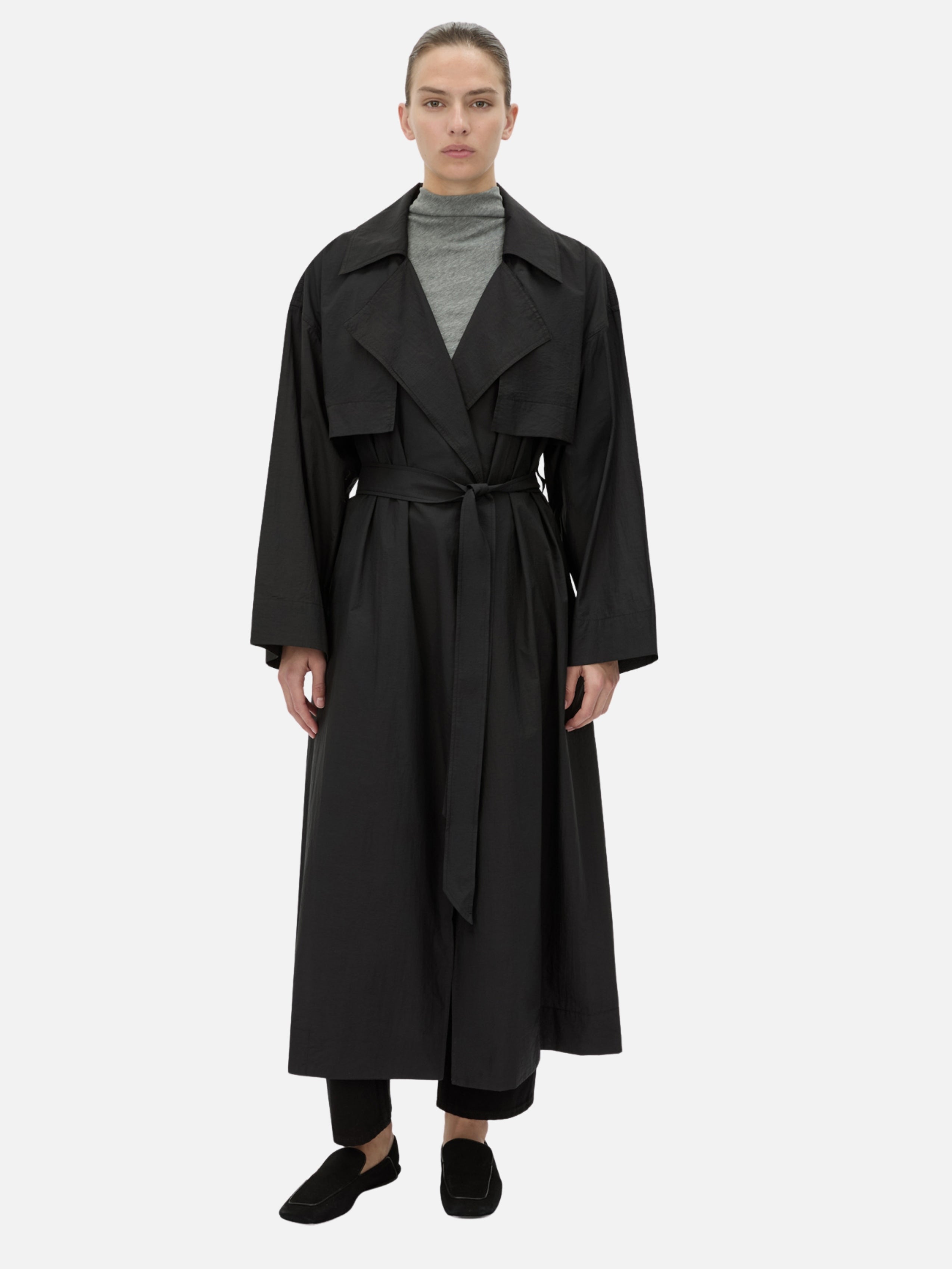Rhia Sheer Full Length Trench - Black