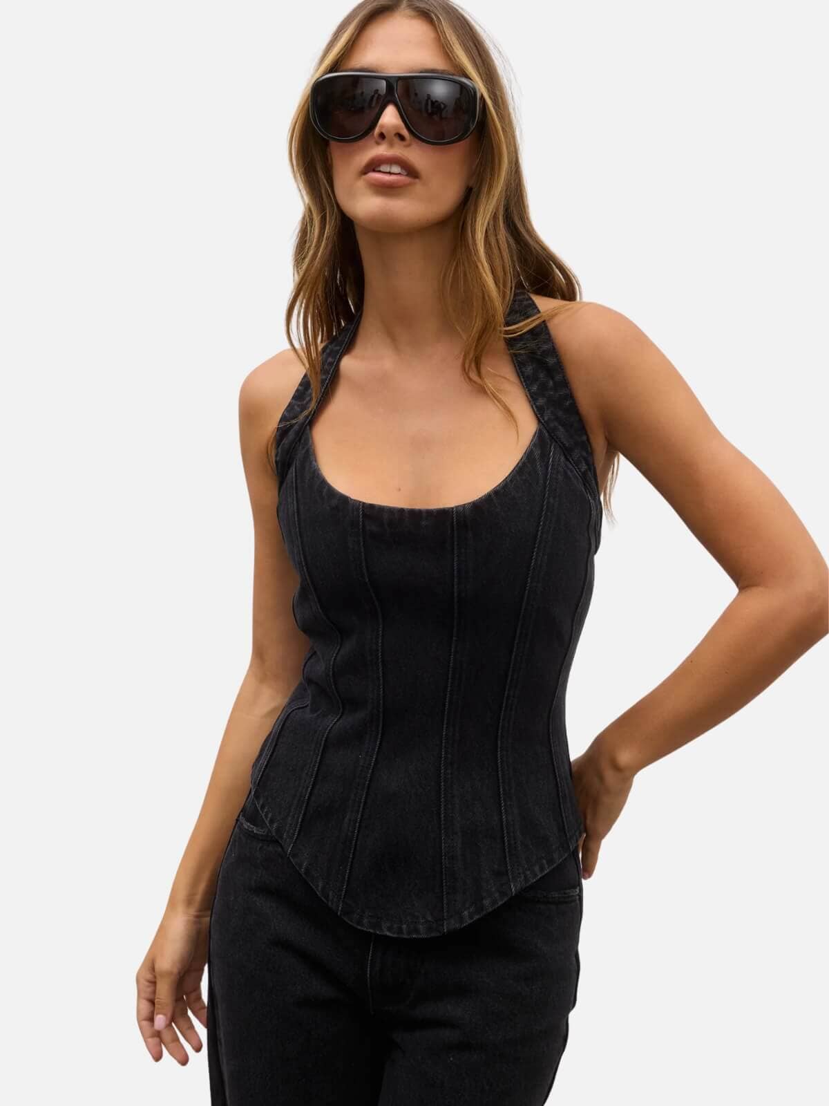 Bayse | Sabine Denim Corset - Backstage Black | Perlu