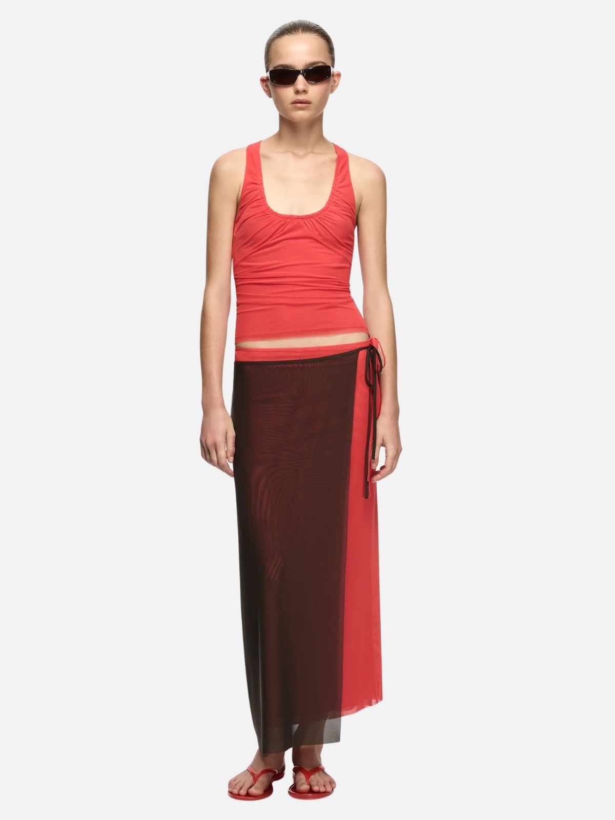 Alyna Contrast Skirt - Bitter Choc/Flame