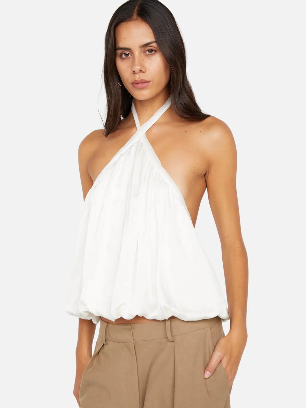 Amiah Halter Top - Ivory Tops Bec + Bridge