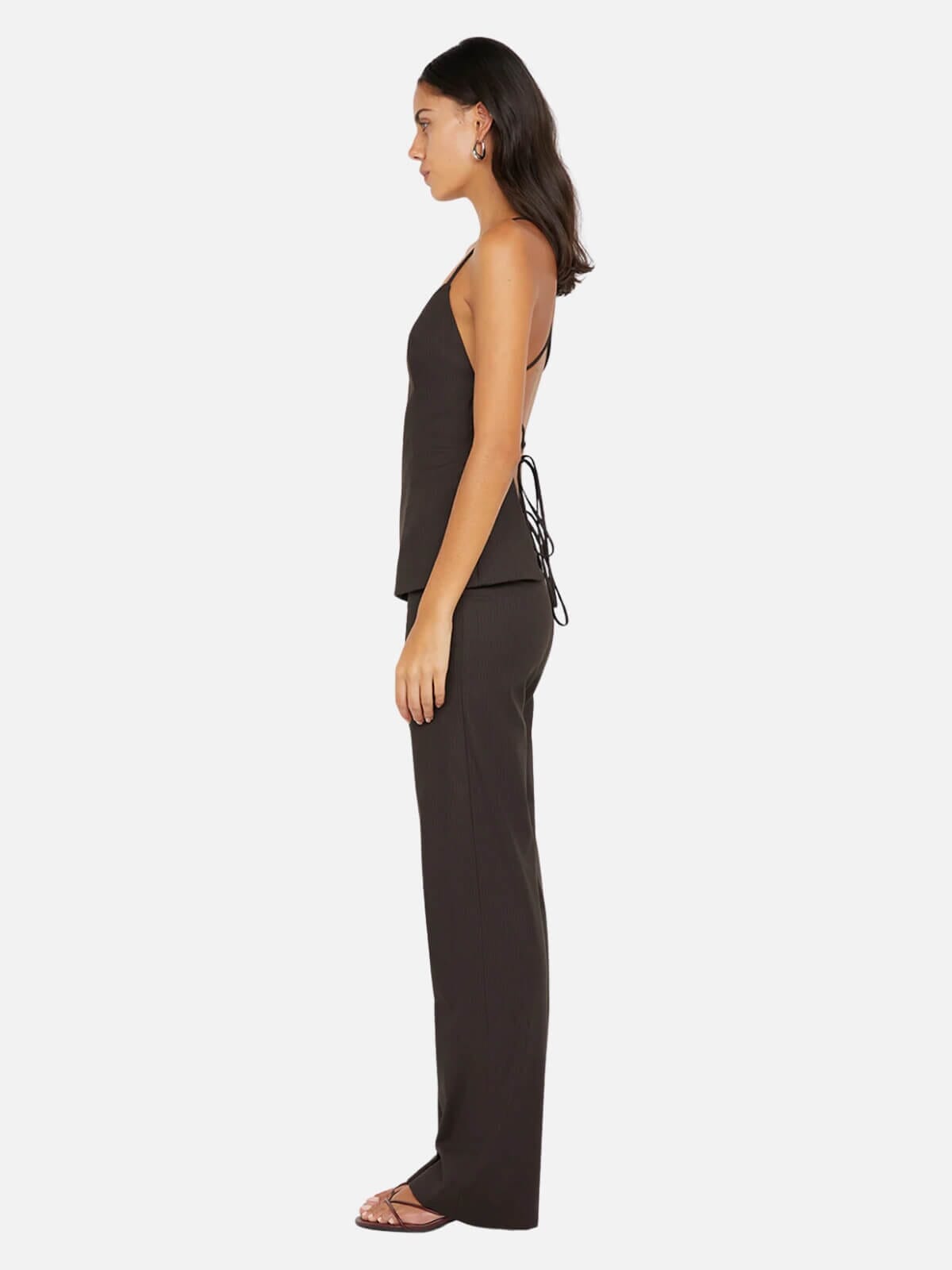 Ingrid Tie Top - Choc Pinstripe Tops Bec + Bridge