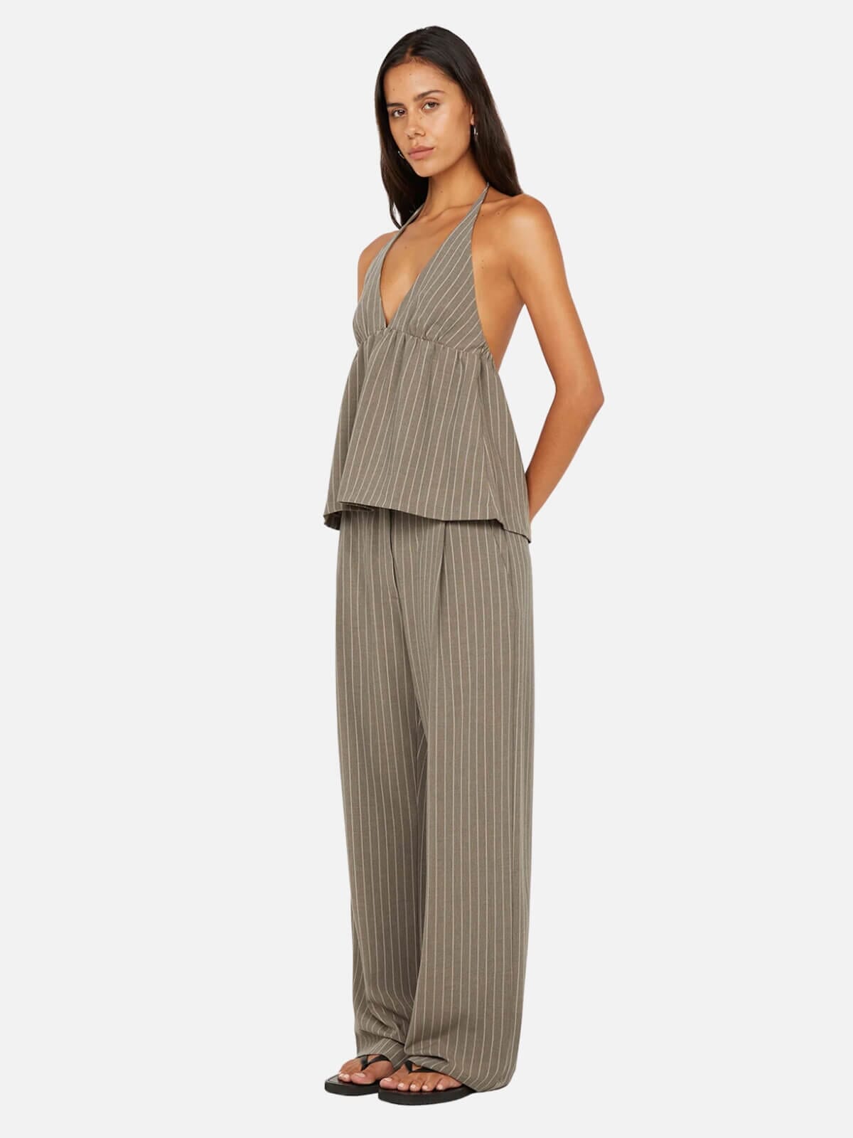 Jonni Halter Top - Charcoal Stripe Tops Bec + Bridge