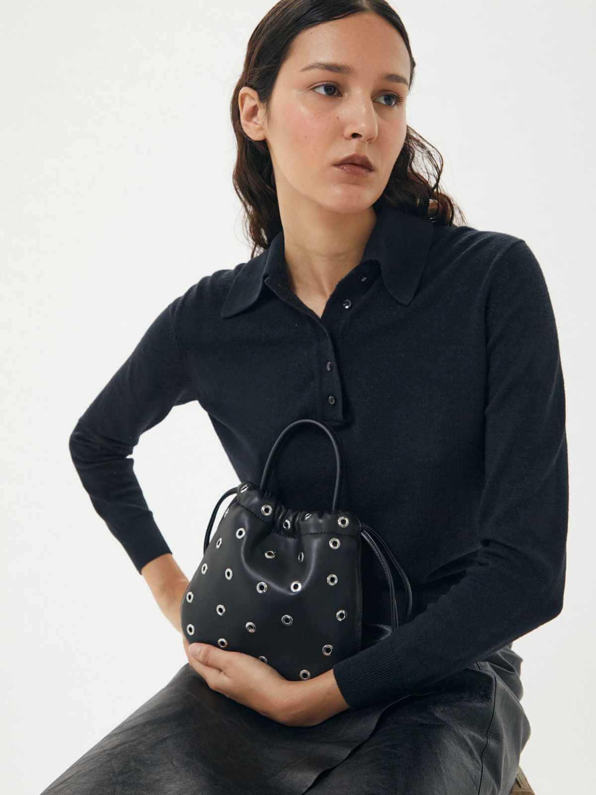 Halle Eyelet Crossbody Bag - Black