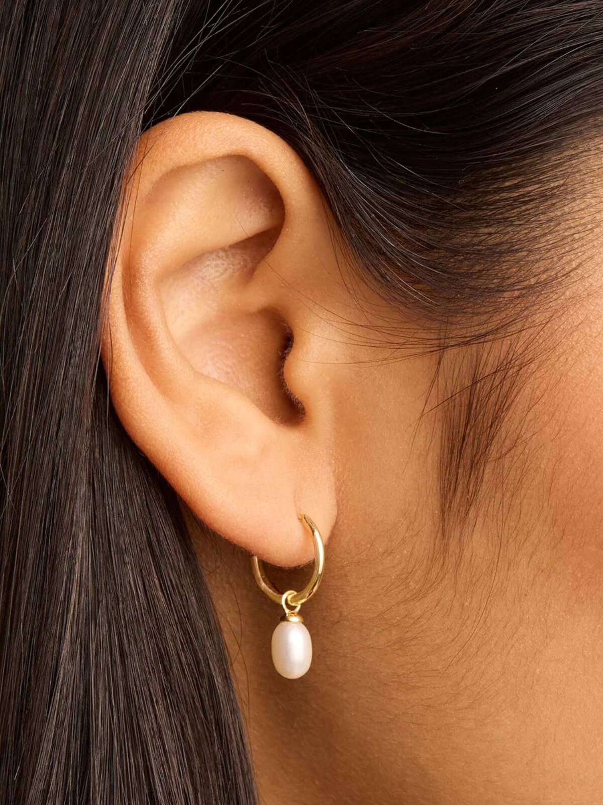 Live in Peace Pearl Hoop Earrings - 18k Gold Vermeil