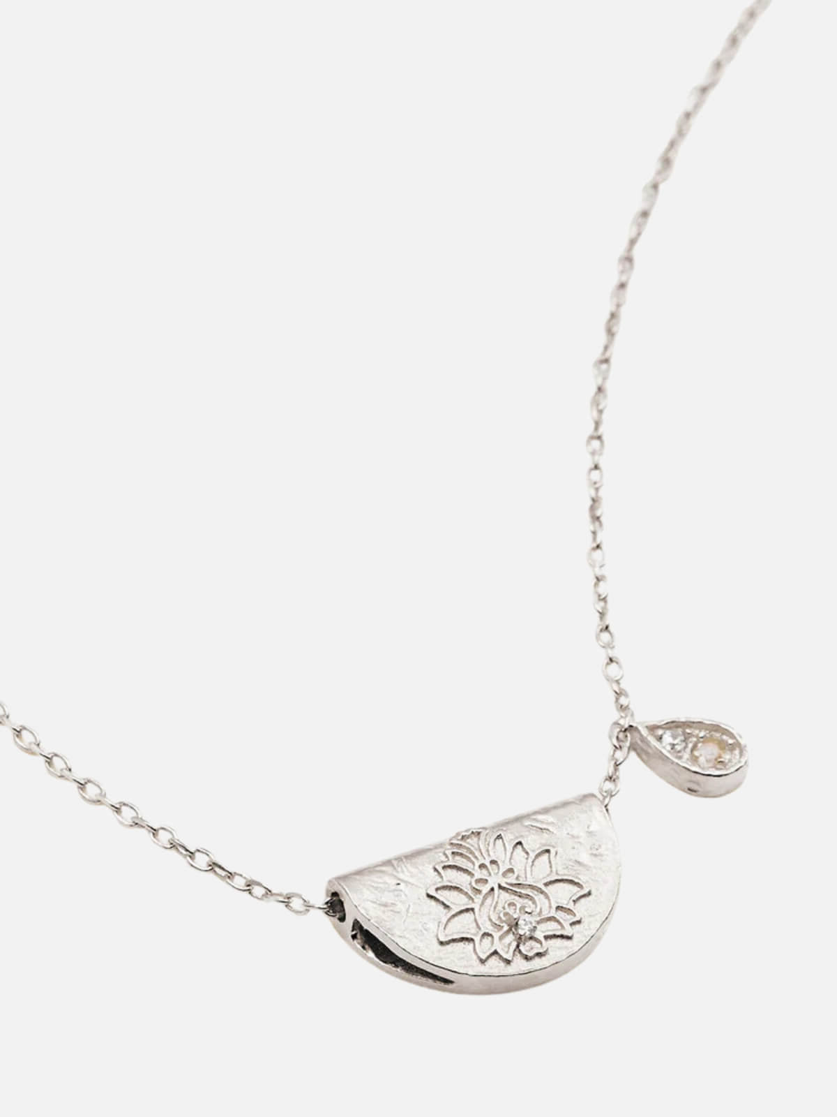 Lotus Birthstone Necklace - June - Moonstone - Sterling Silver