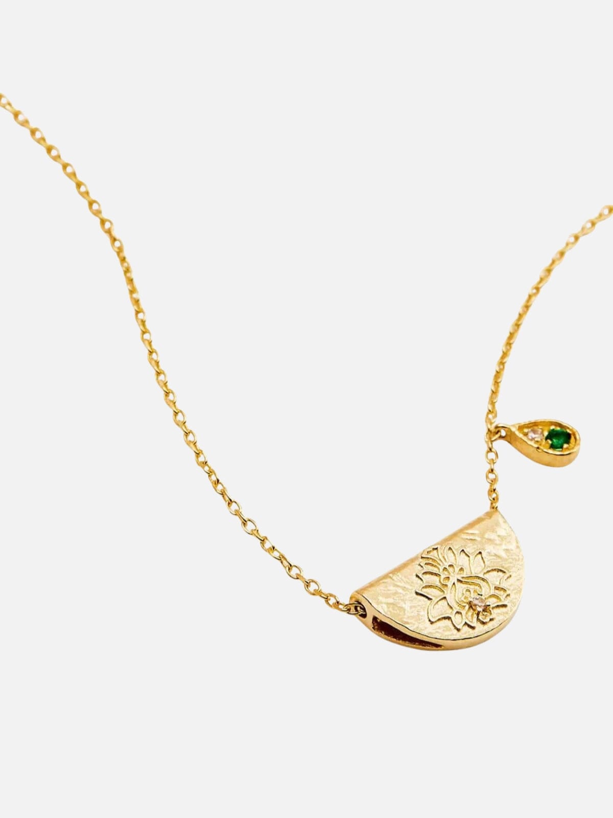 Lotus Birthstone Necklace - May | Emerald - Gold Necklaces By Charlotte