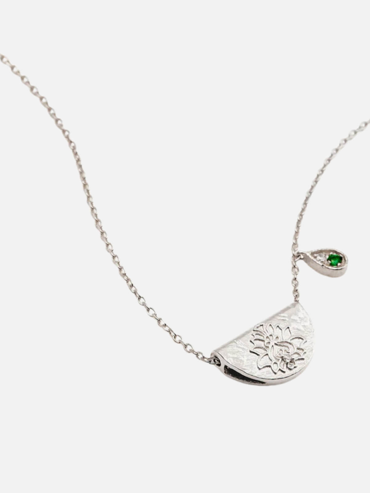Lotus Birthstone Necklace - May - Emerald - Sterling Silver