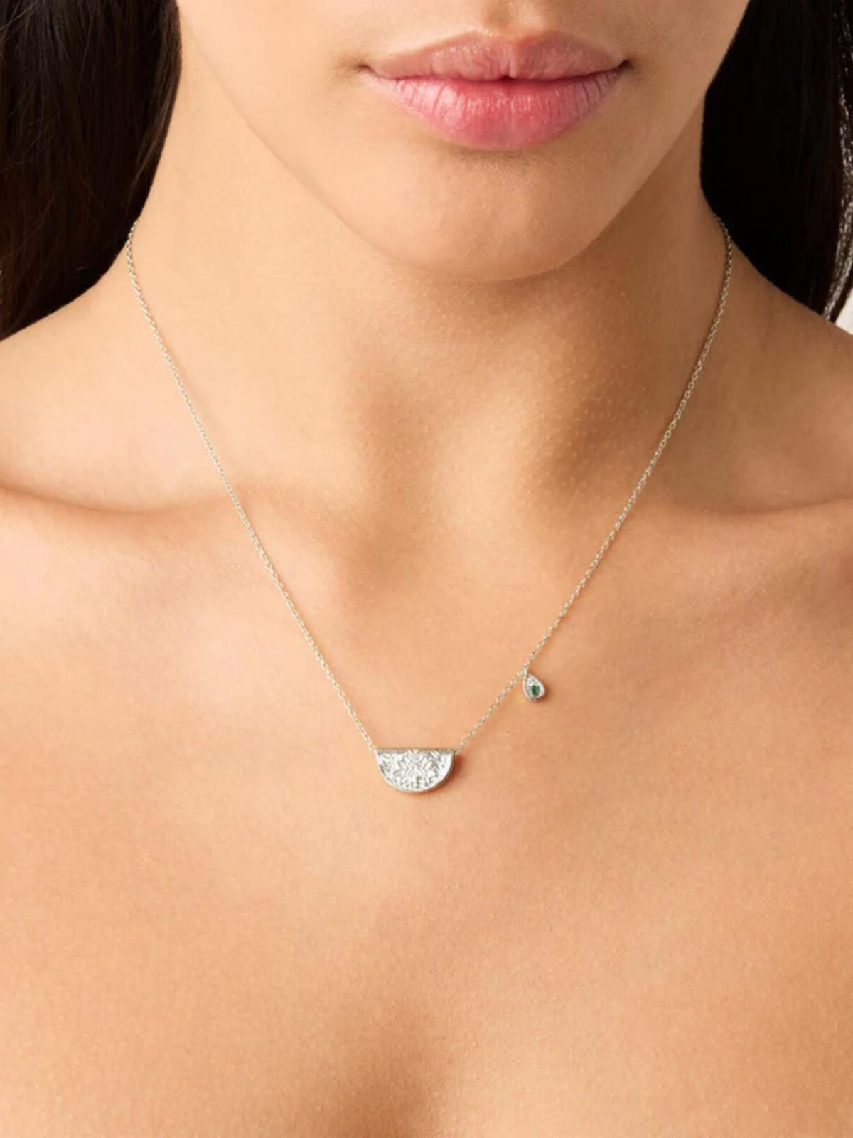 Lotus Birthstone Necklace - May - Emerald - Sterling Silver