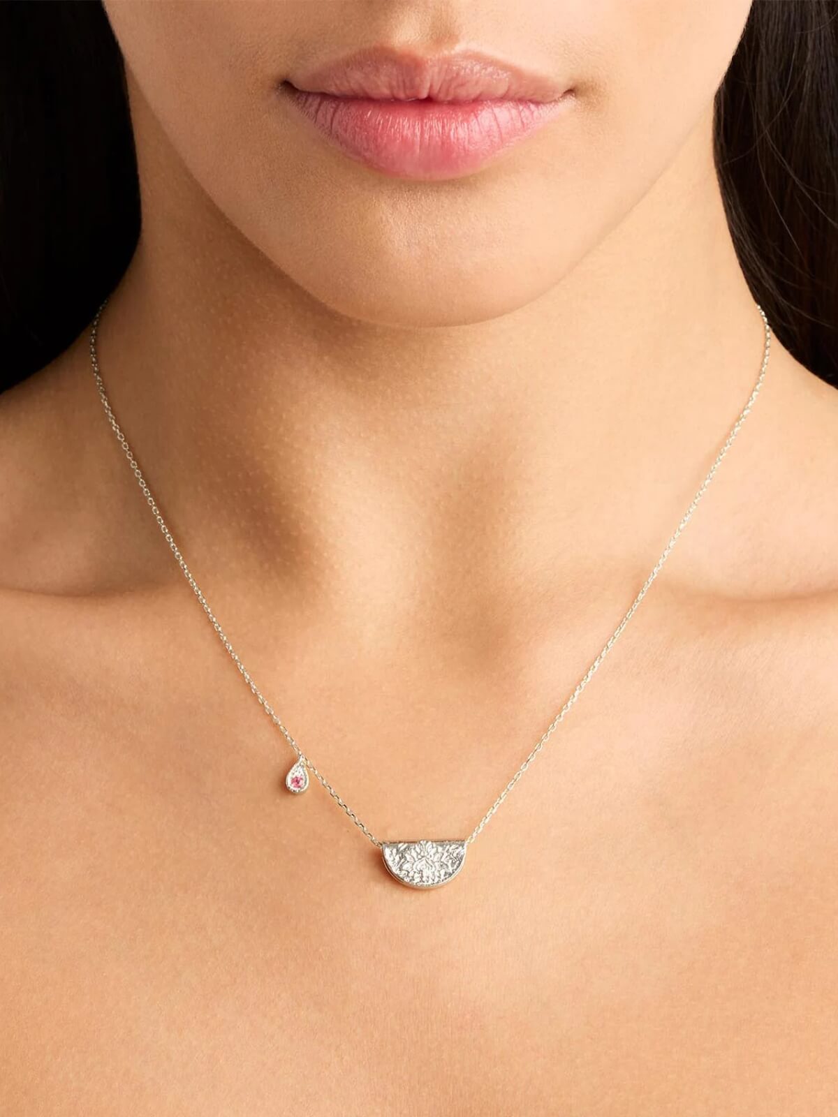 Lotus Birthstone Necklace - October | Pink Tourmaline - Silver