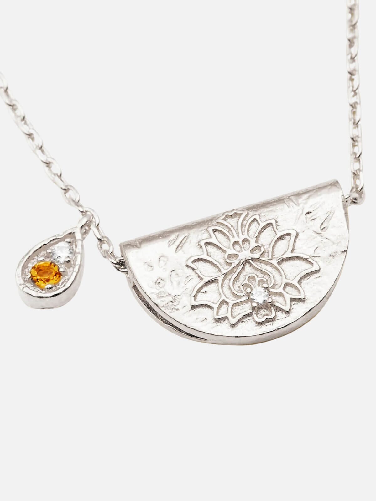 Sterling Silver Lotus Birthstone Necklace - November | Citrine Necklaces By Charlotte