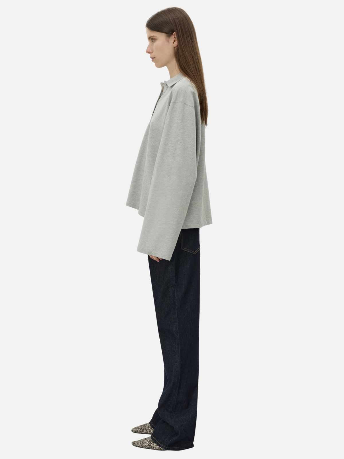 Moreno Long Slv Polo Top - Grey Marle