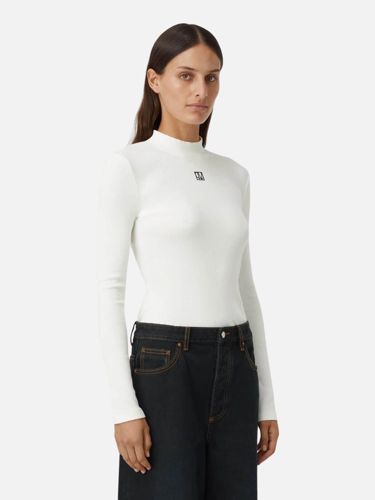 Camilla and Marc | Nora Rib Long Sleeve Top - Soft White/Black | Perlu