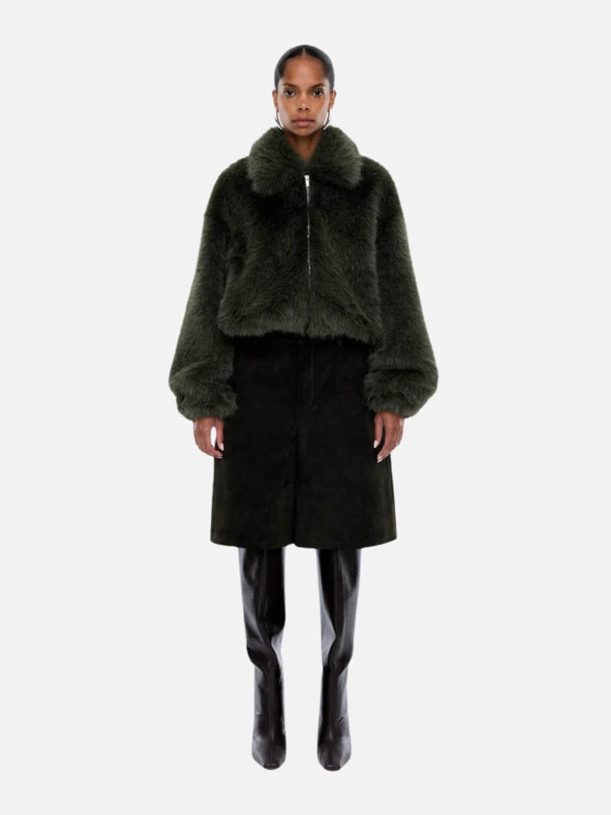 Daphne Faux Fur Bomber - Olive