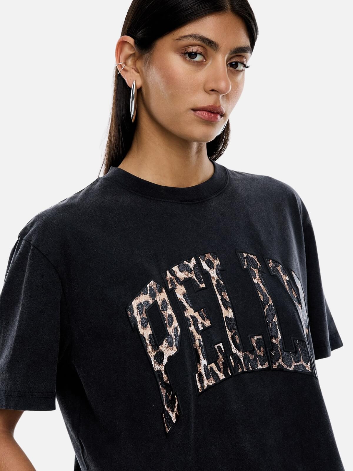 Leopard Collegiate Tee - Vintage Black