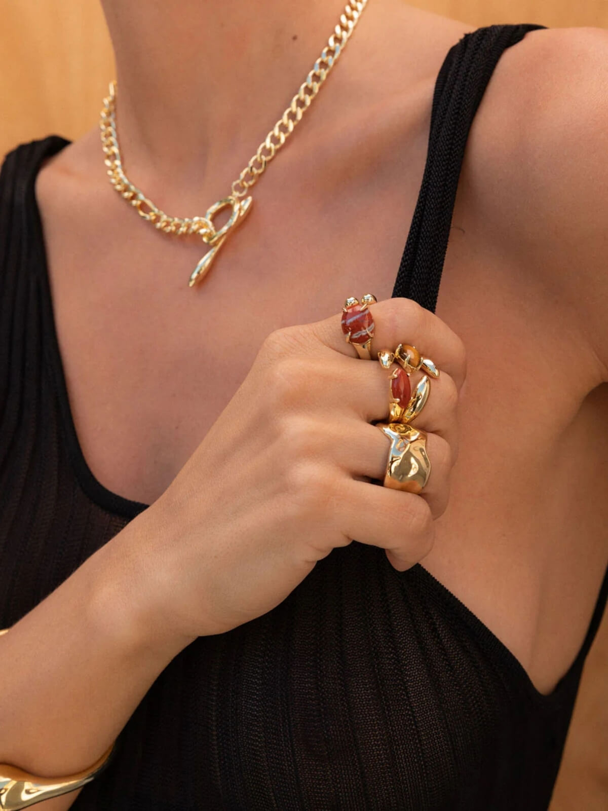 Accord Gemstone Ring: Brass + 18K Gold + Red Jasper