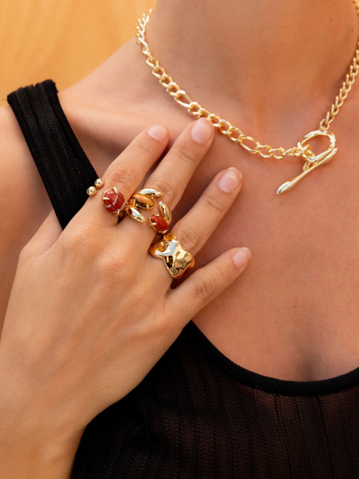 Accord Gemstone Ring: Brass + 18K Gold + Red Jasper