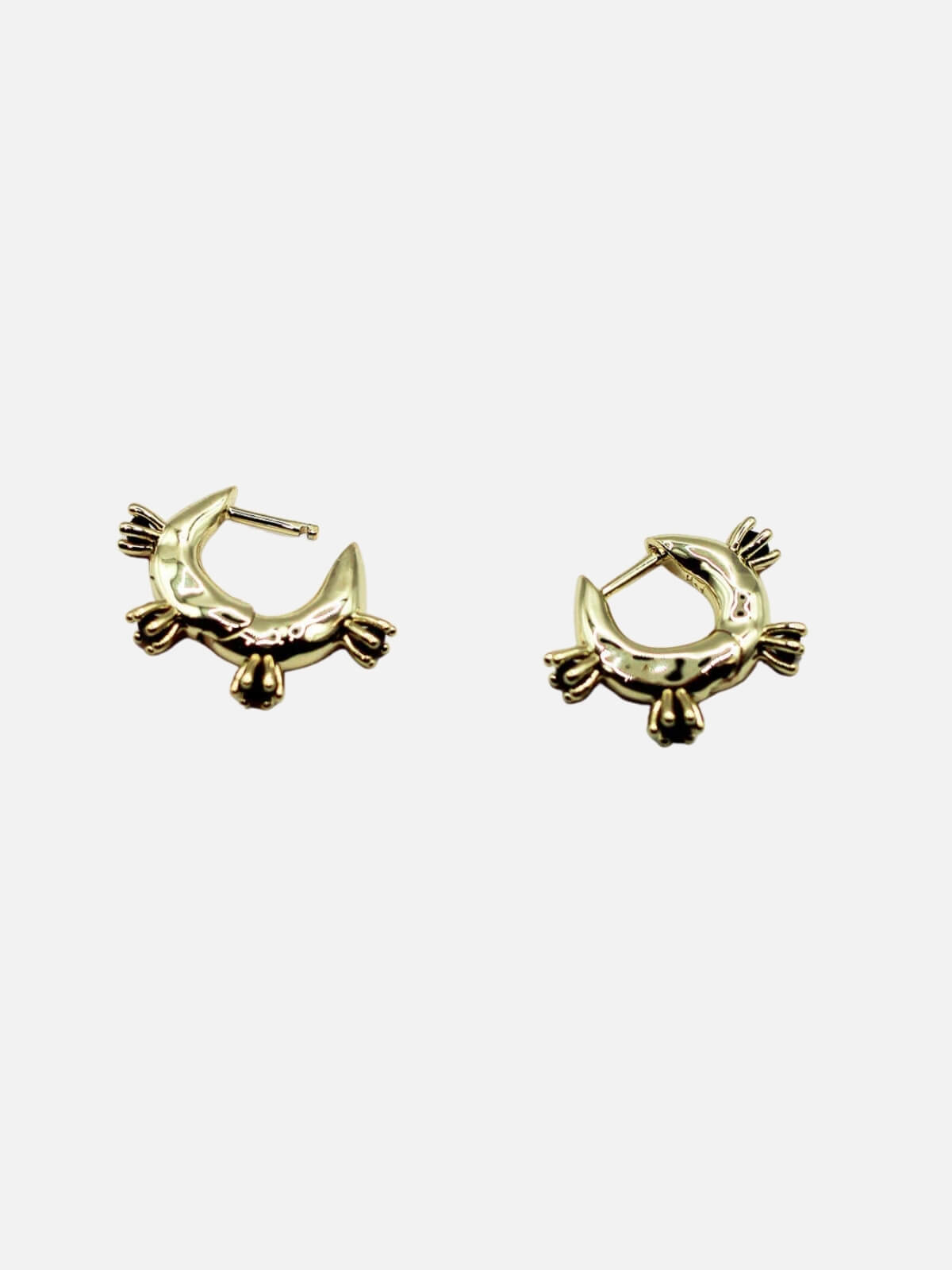 Adele Spiked Huggies: Brass + 18K Gold Plating + Onyx