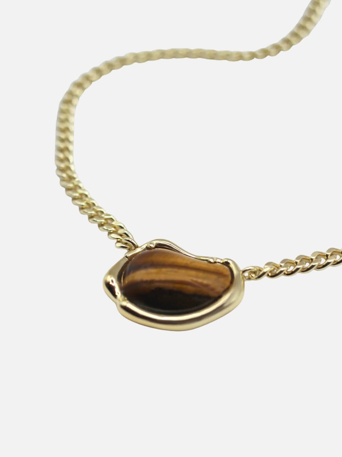 Bean Gemstone Chain Choker: Tiger's Eye Earrings F+H Jewellery