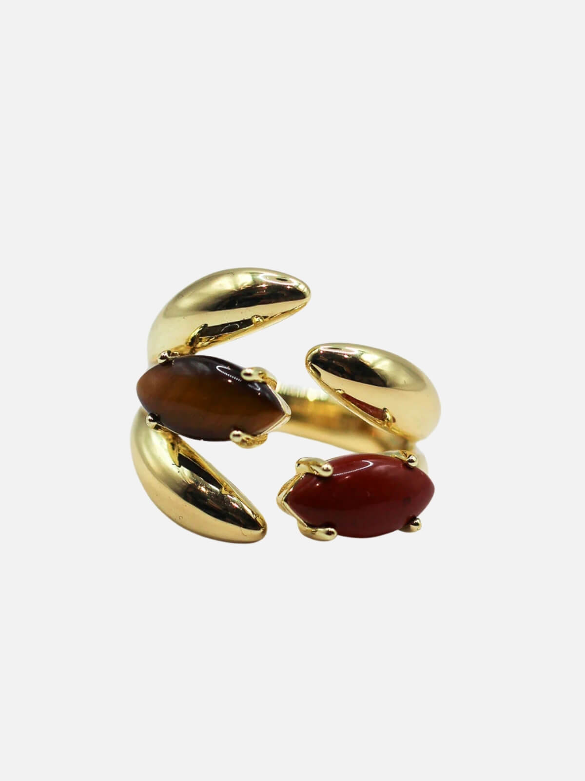 Cluster Gemstone Ring: Red Jasper + Tiger's Eye