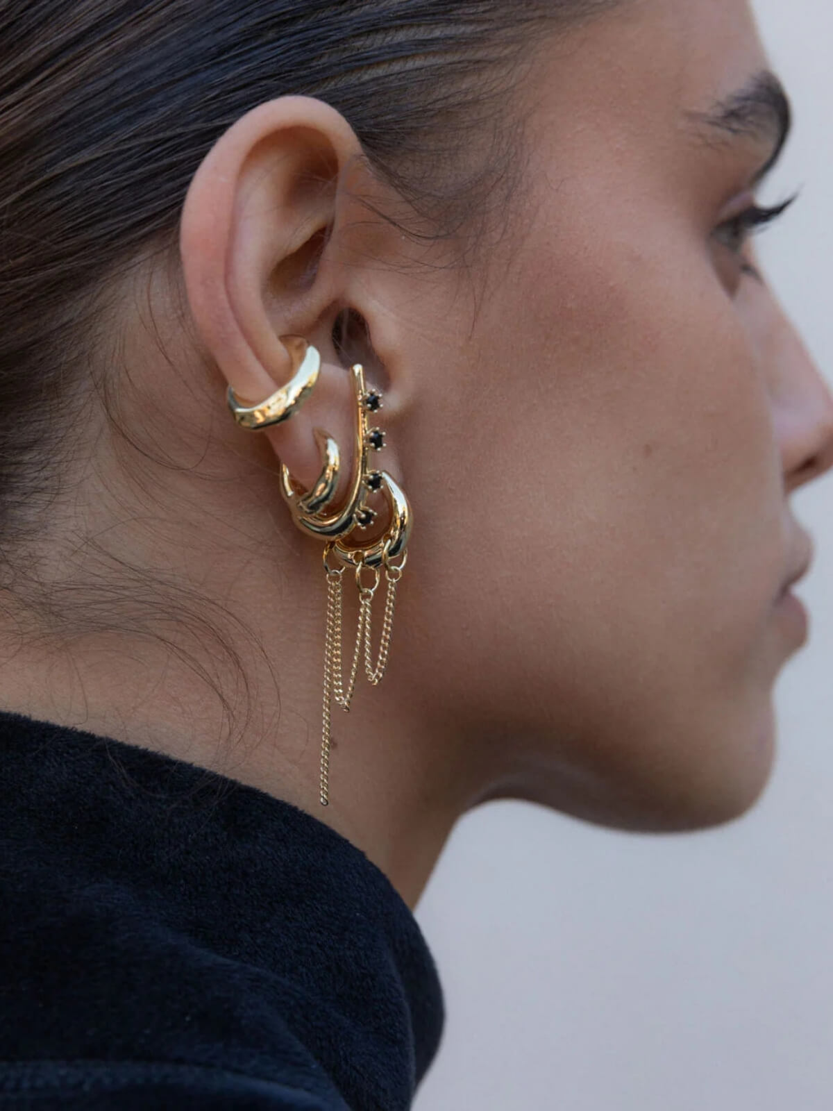 Dripping Chain Huggie Earrings: Brass + 18K Gold Plating