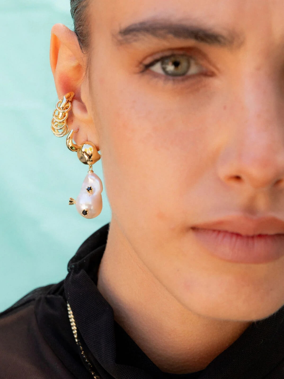 Prickly Pearl Studded Earrings: Freshwater Pearl + Onyx