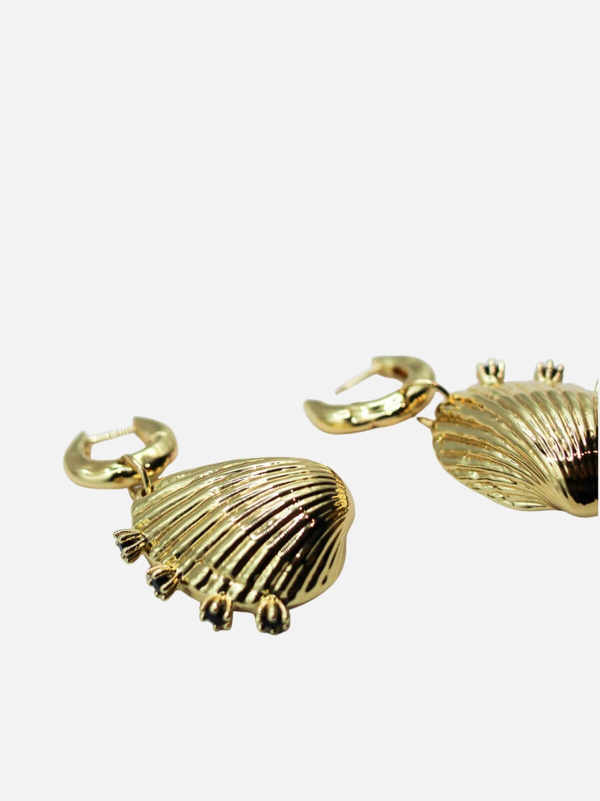 Salty Spiked Shell Earrings: Brass + 18K Gold Plating + Onyx
