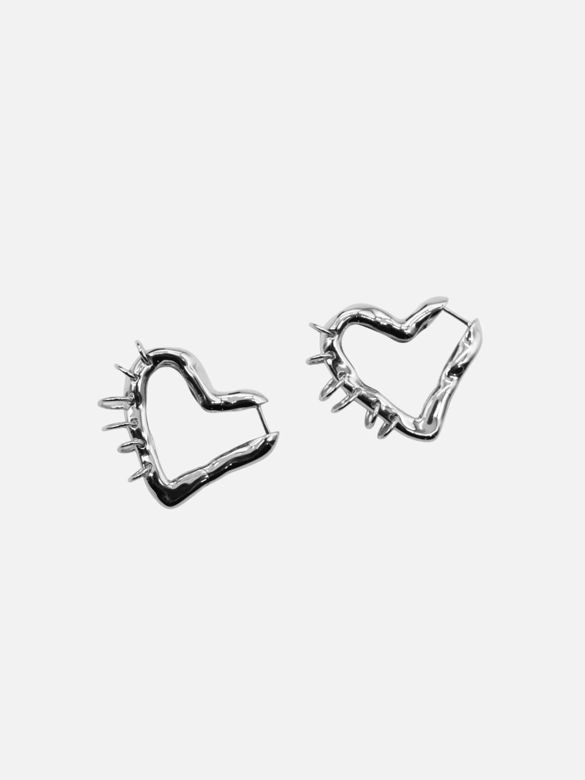 Tough Love Pierced Heart Hoop Earrings: Silver - 25mm