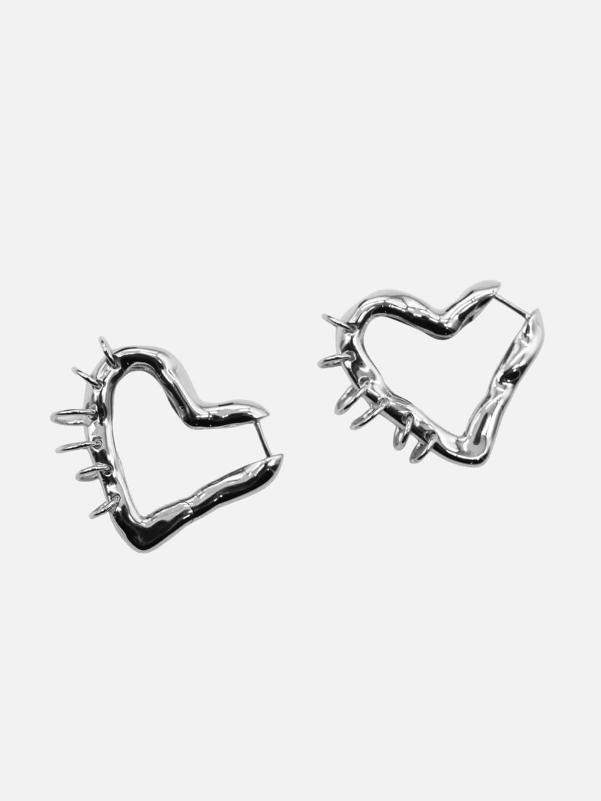 Tough Love Pierced Heart Hoop Earrings: Silver - 35mm
