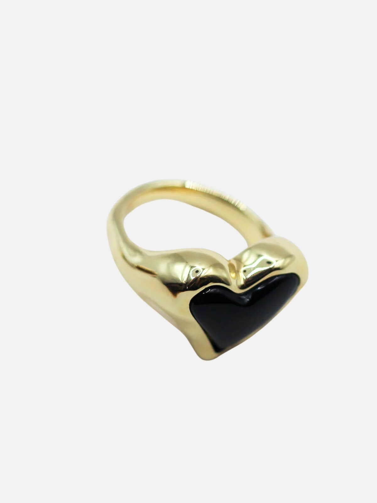 Whitney Heart Signet Ring: Brass + 18K Gold + Onyx