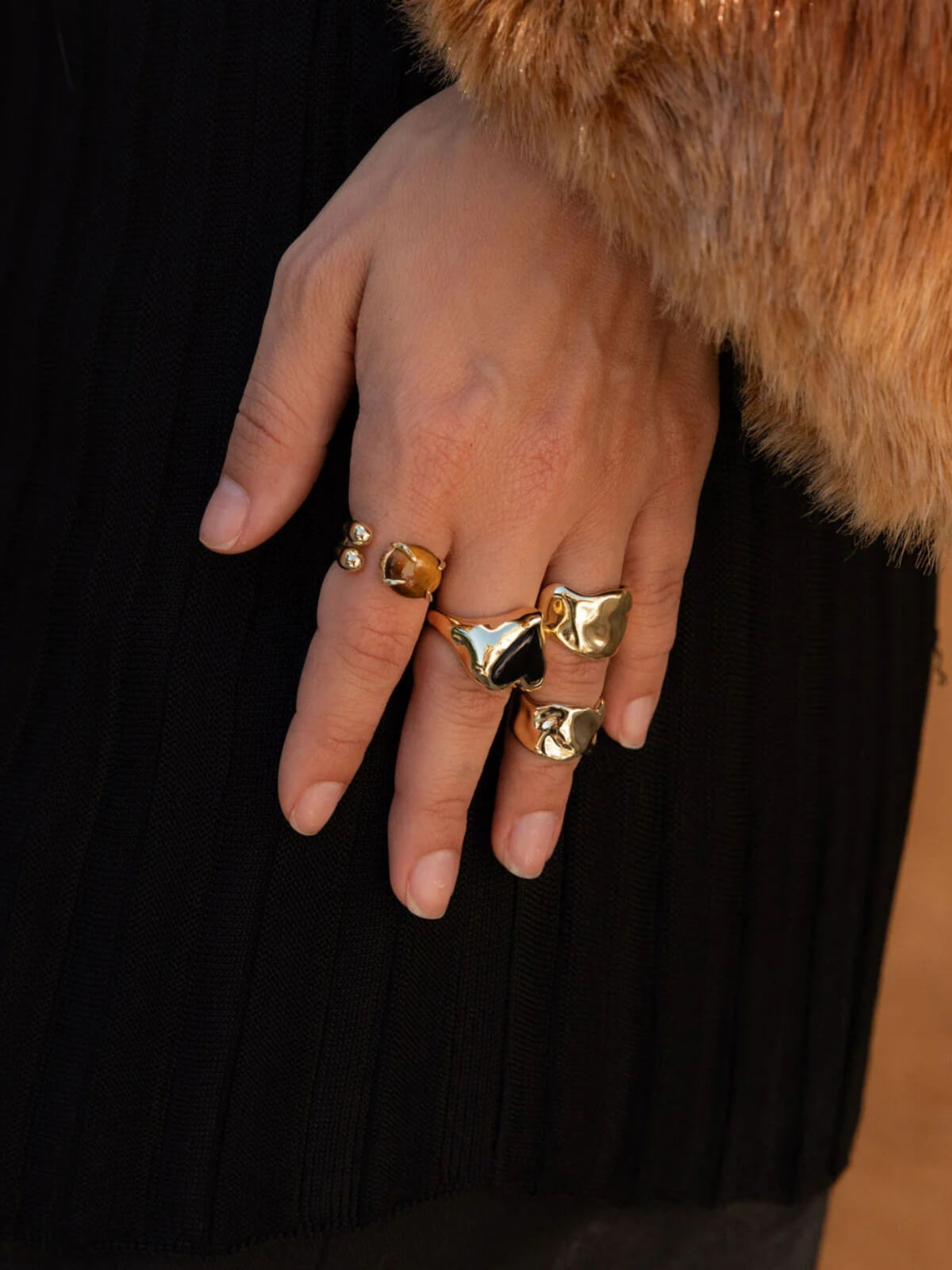 Whitney Heart Signet Ring: Brass + 18K Gold + Onyx