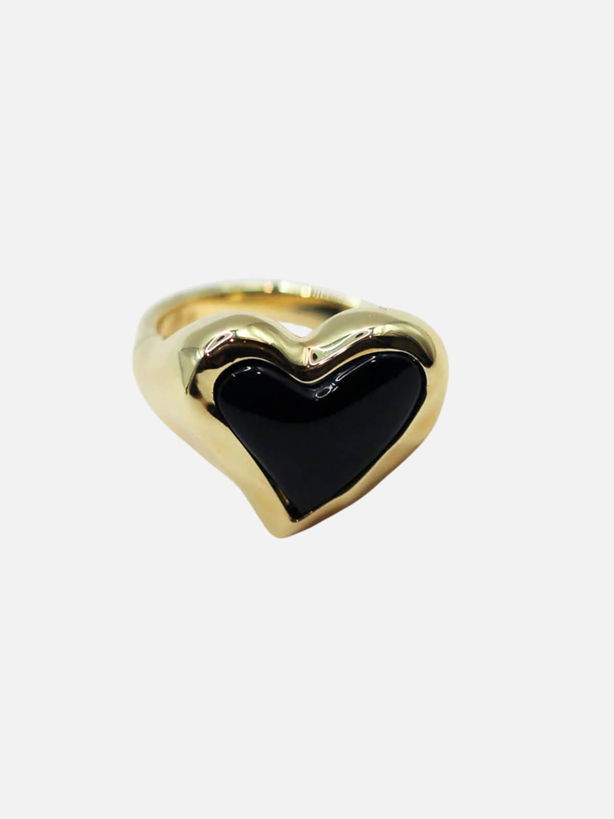 Whitney Heart Signet Ring: Brass + 18K Gold + Onyx