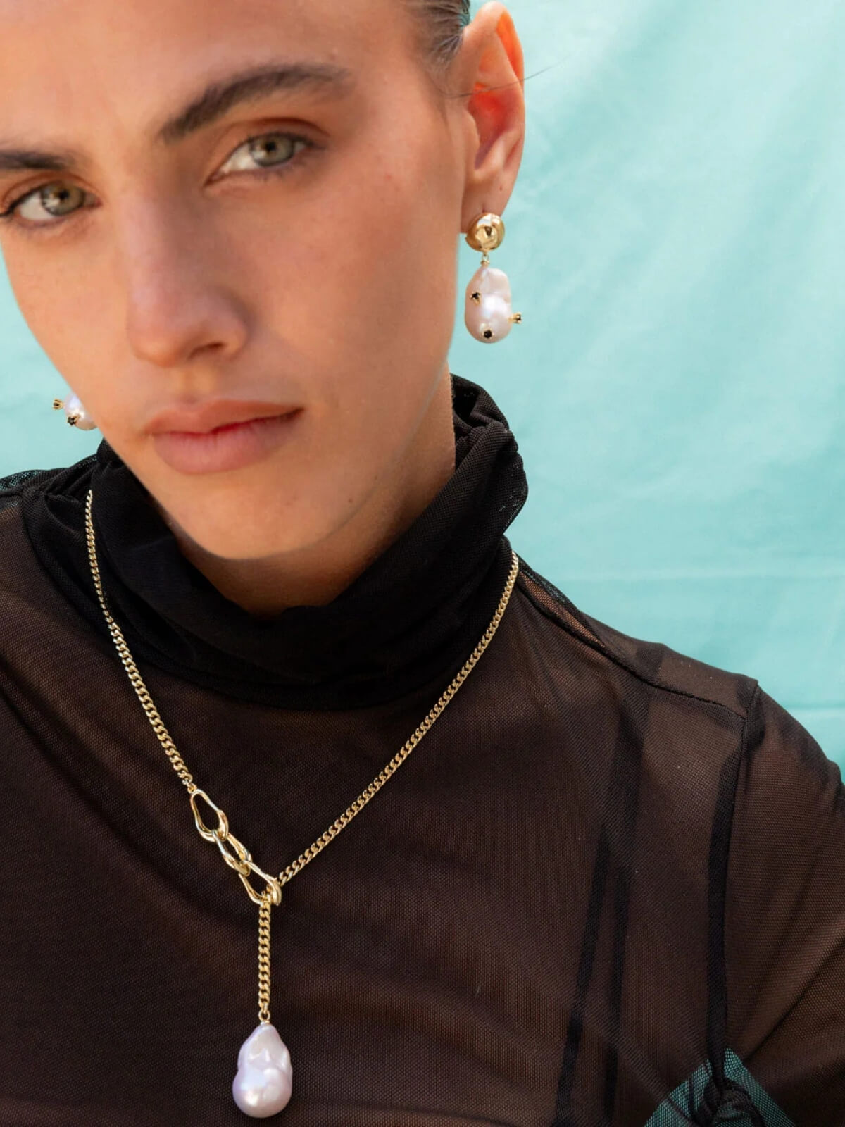 Linked Pearl Lariat Necklace: Freshwater Pearl