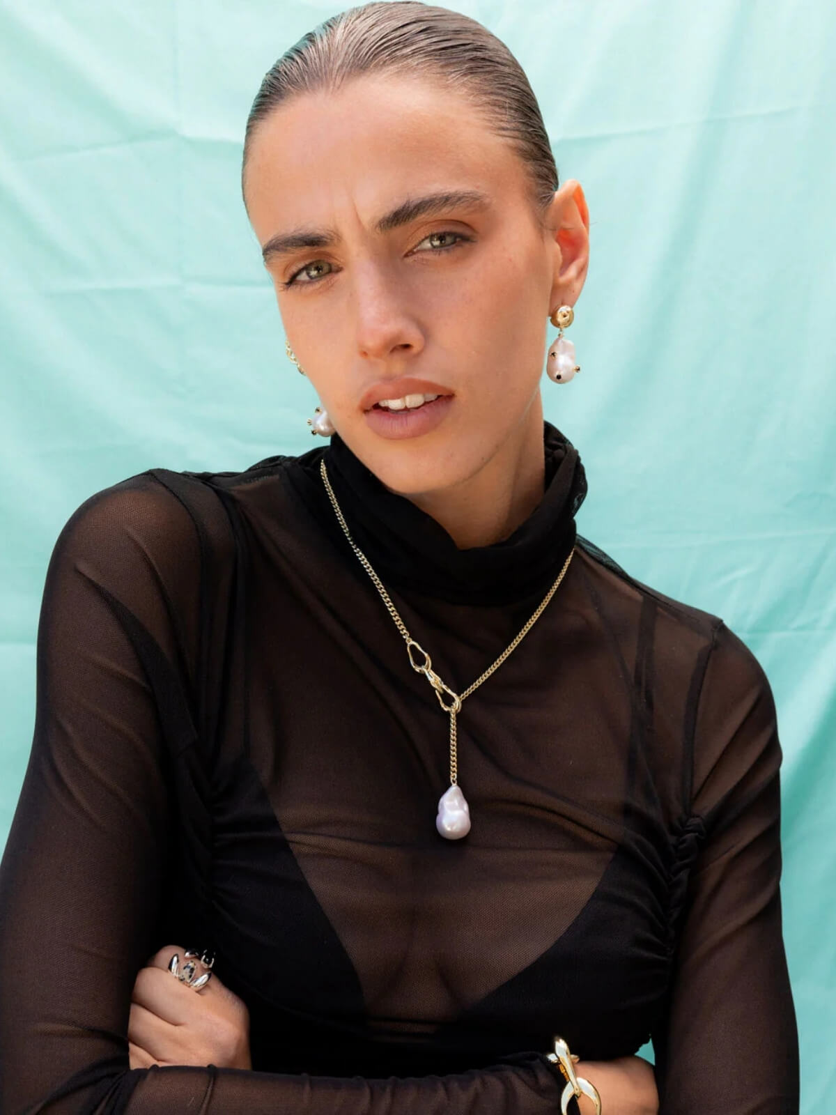 Linked Pearl Lariat Necklace: Freshwater Pearl