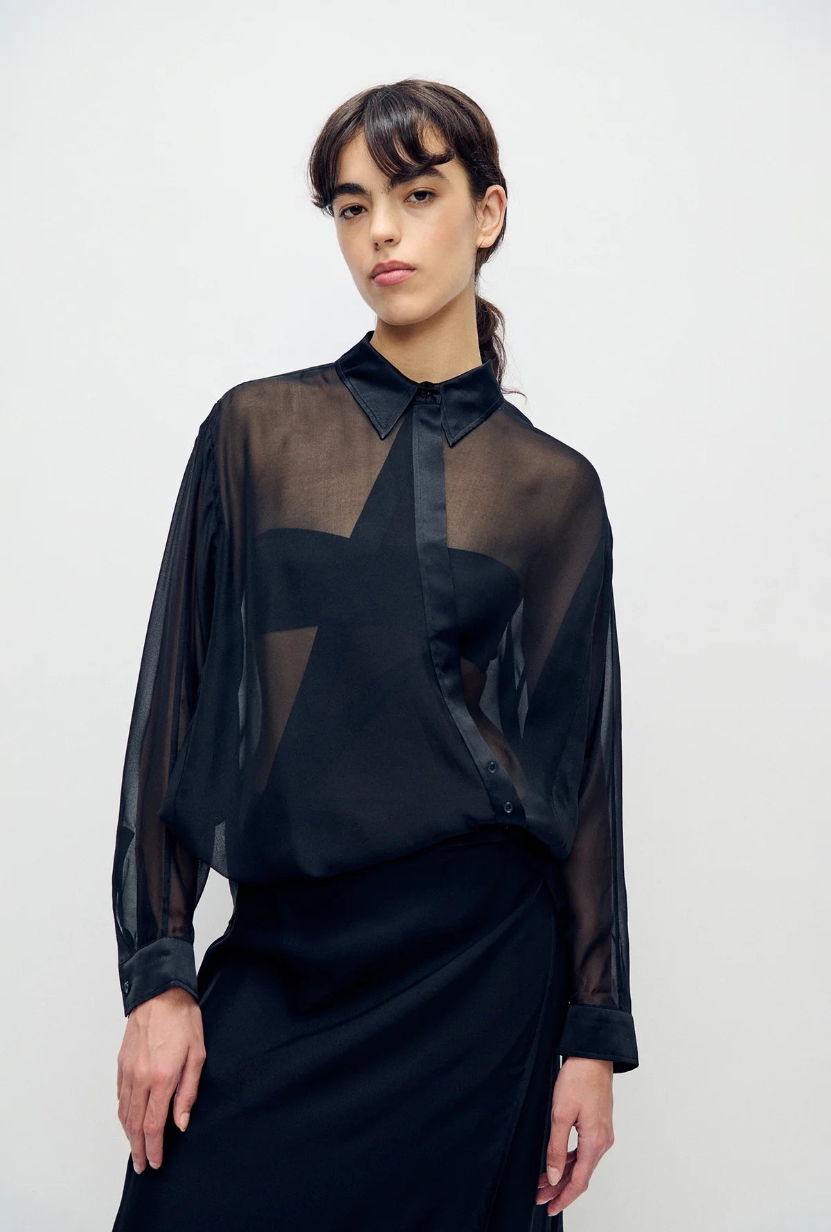 Chiffon Crossover Shirt - Black