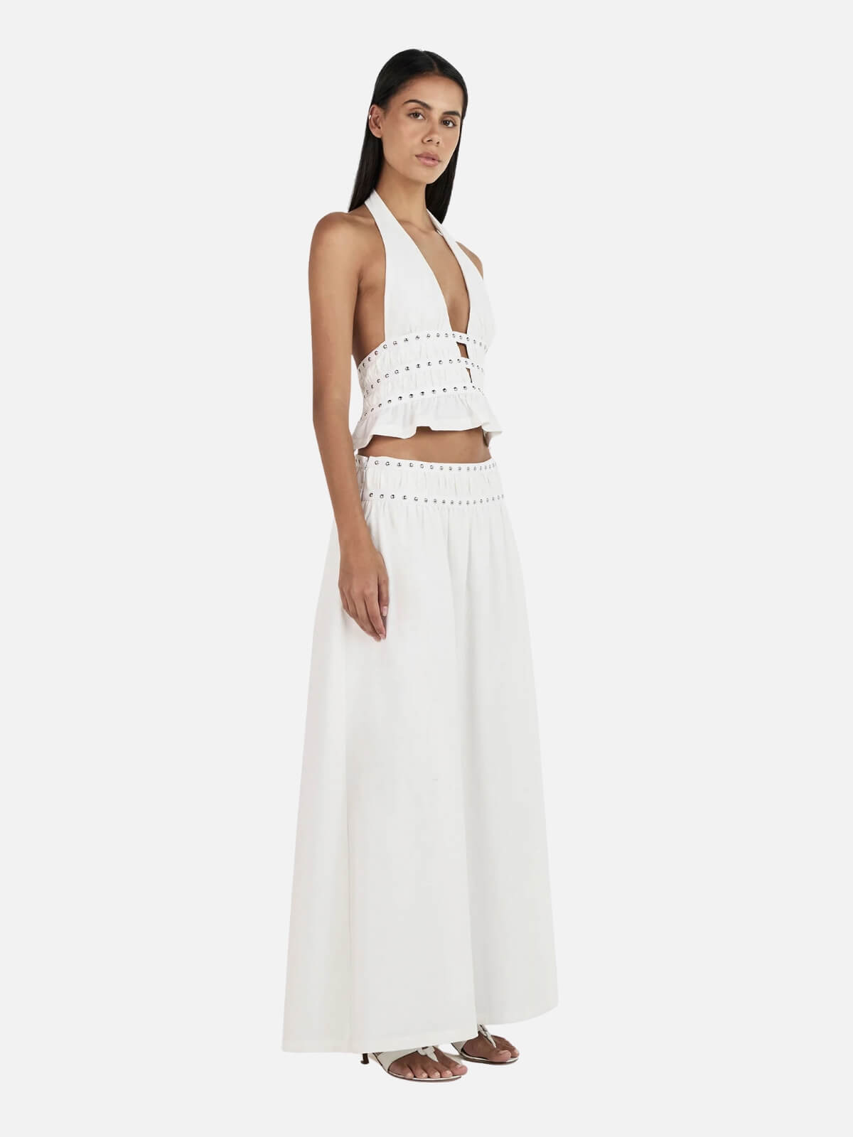 Tabby Studed Midi Skirt - Ivory