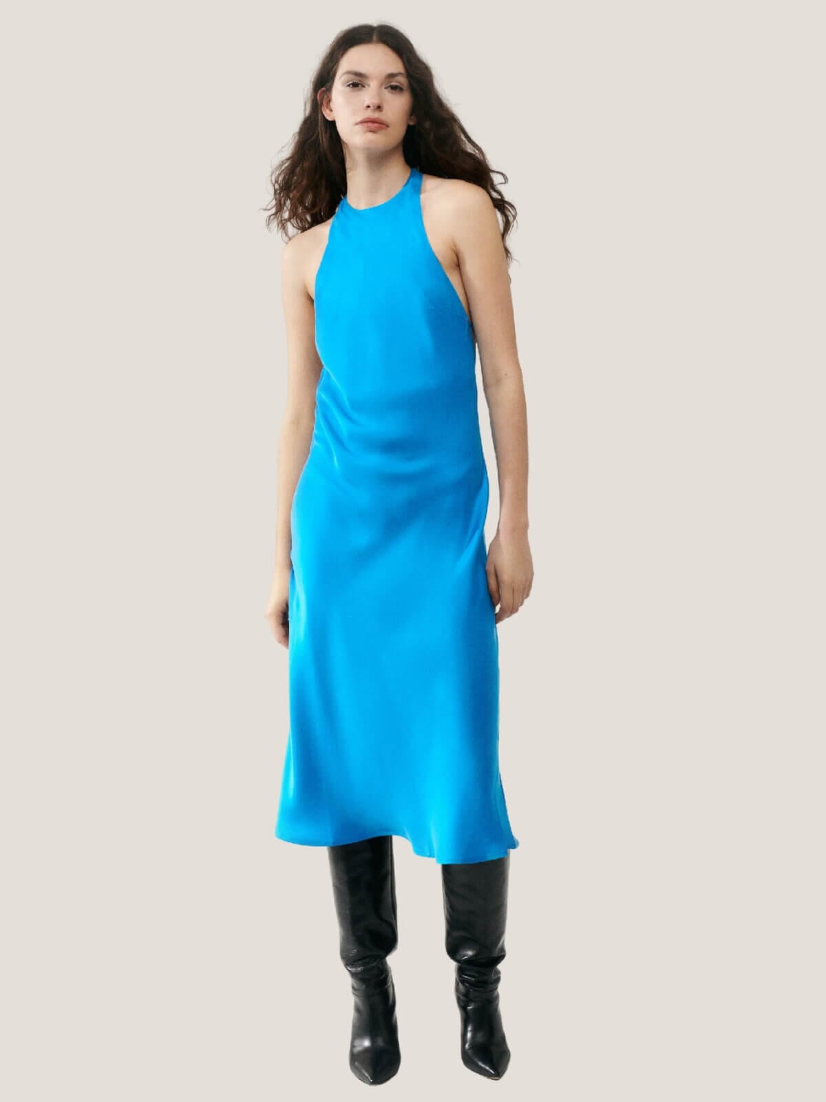 Silk Laundry Halter Dress Coast Blue Perlu