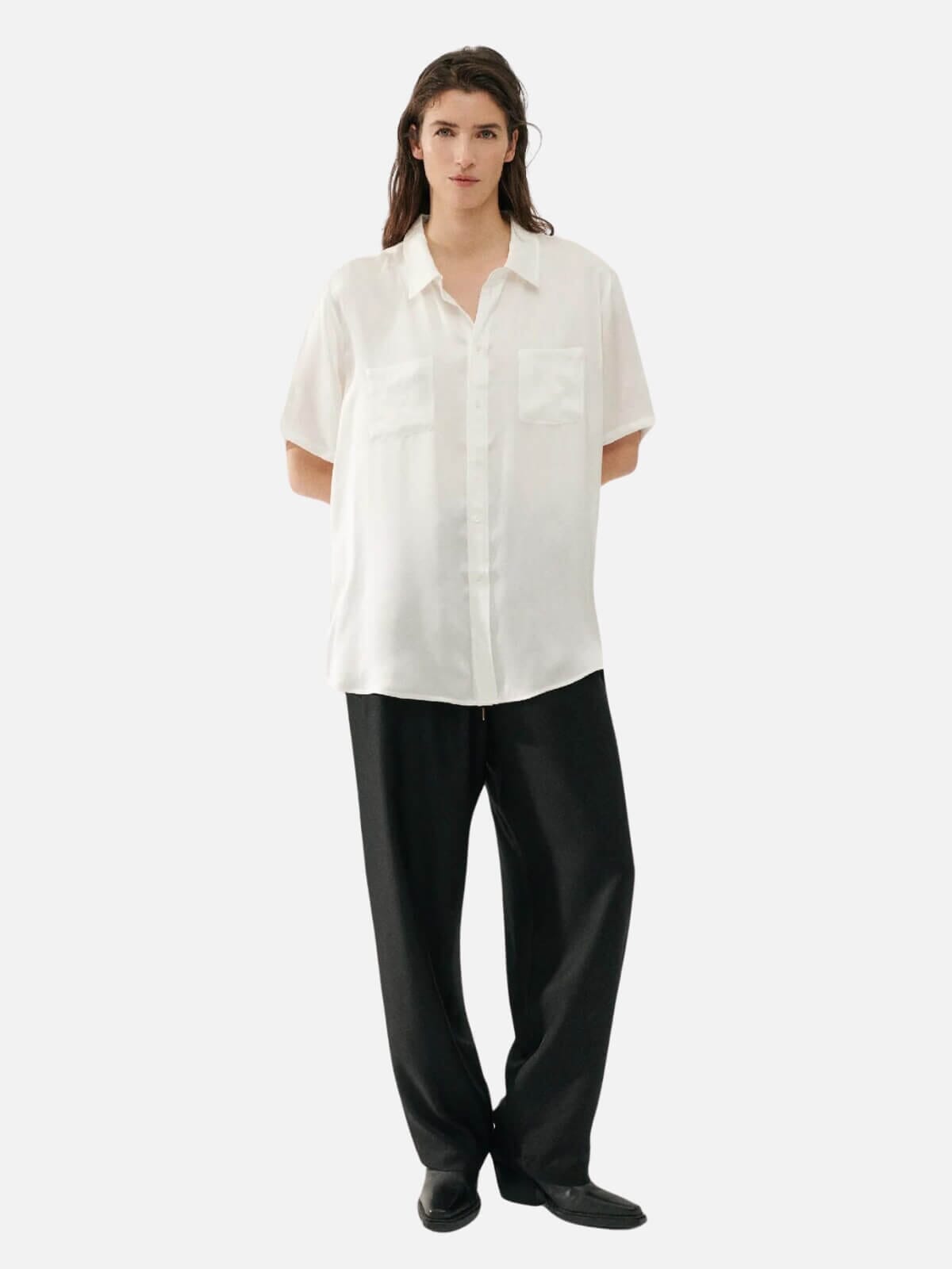 Silk Laundry | Short Sleeve Boyfriend Shirt - White | Perlu