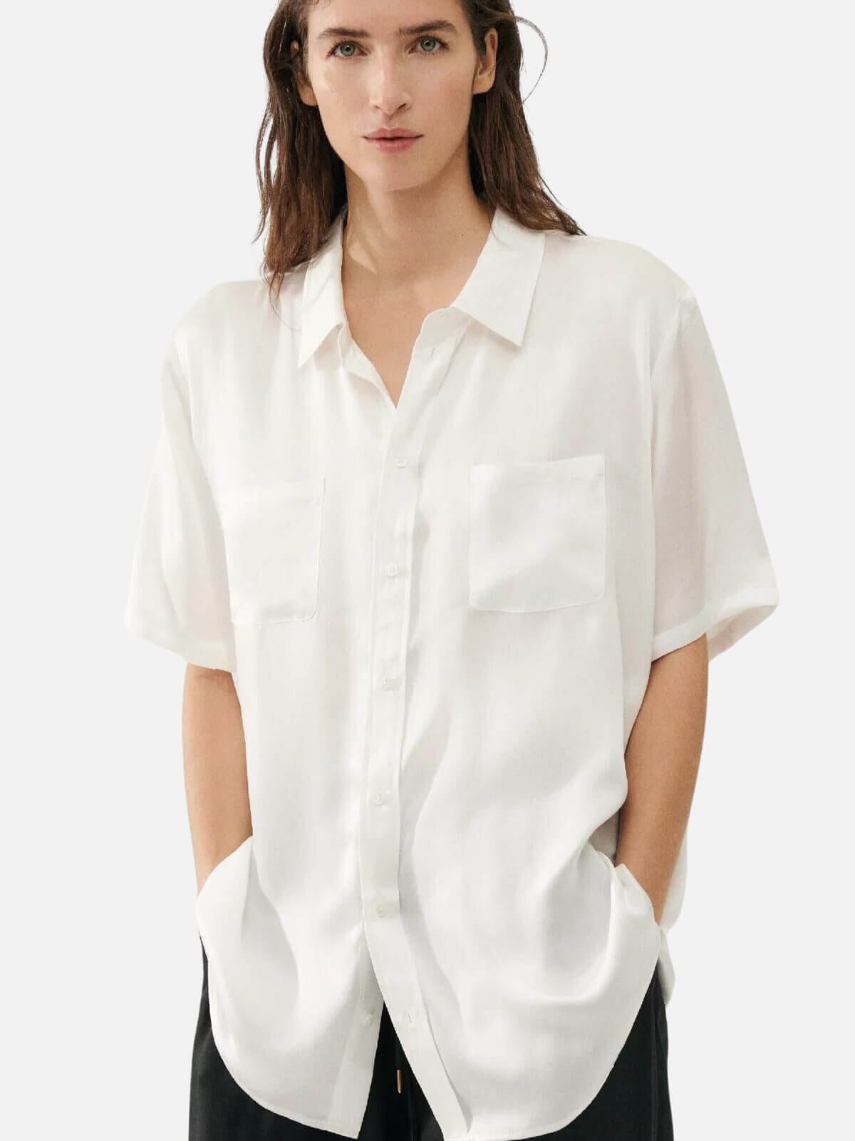 Silk Laundry | Short Sleeve Boyfriend Shirt - White | Perlu