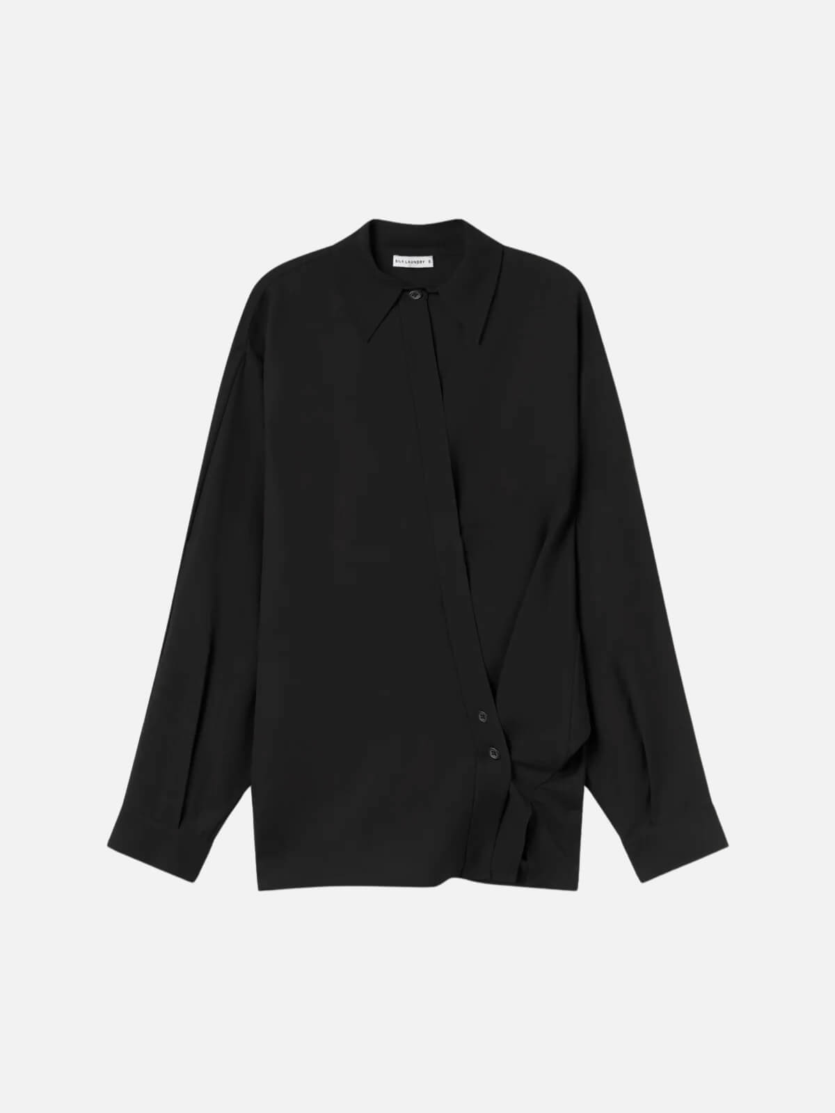 Wool Silk Cross Over Shirt - Black
