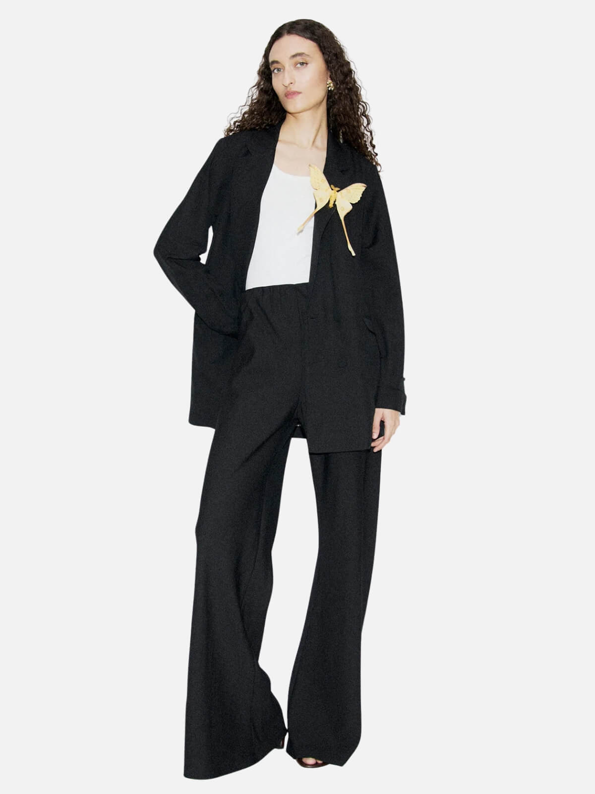 Wool Silk Wide Leg Bias Cut Pants - Black