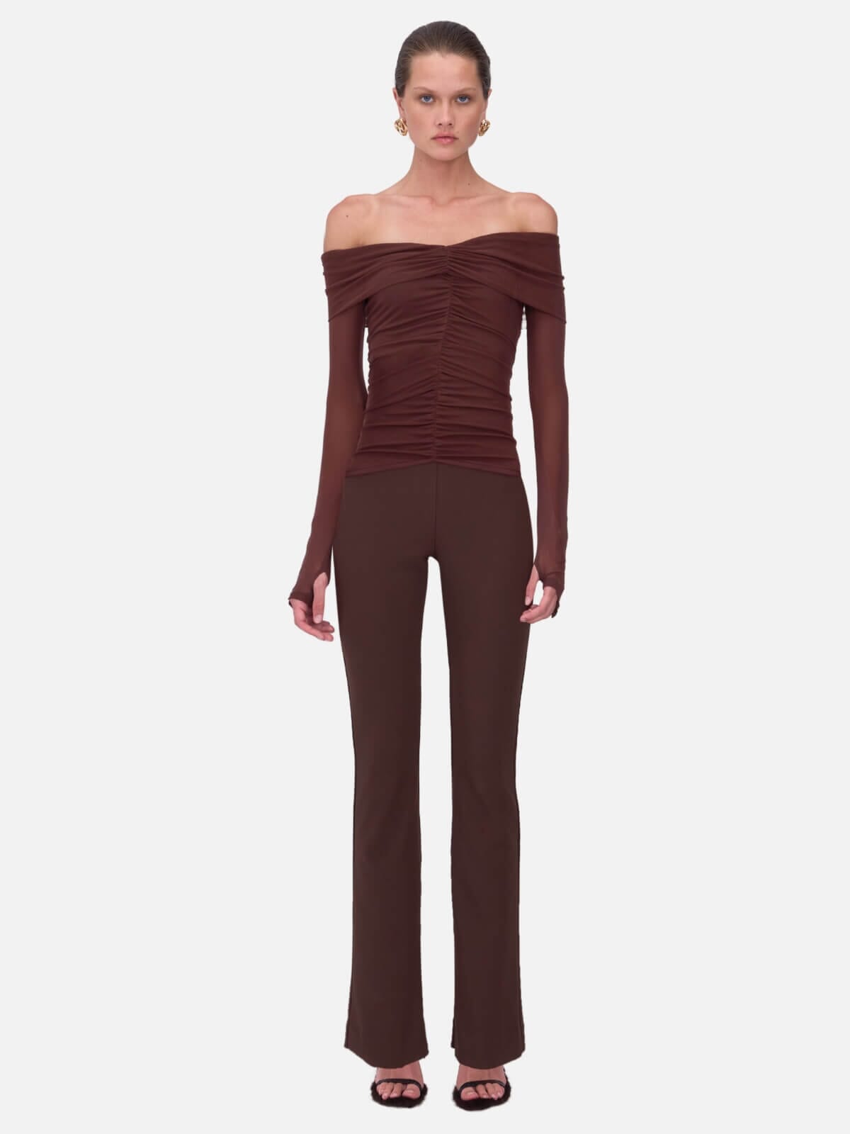 Suboo | Christy Mesh Off Shoulder Top - Espresso | Perlu