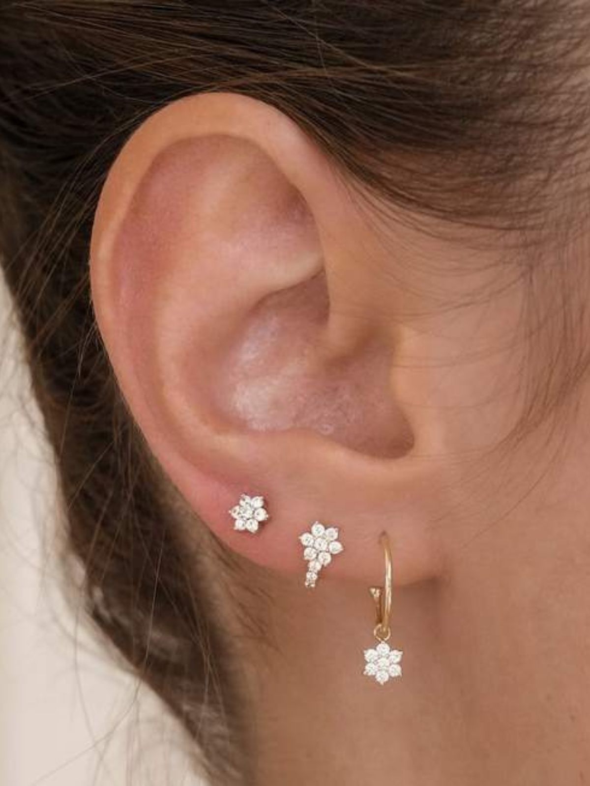 14k Gold Crystal Lotus Flower Earring - Single (Pair $298) Earrings By Charlotte