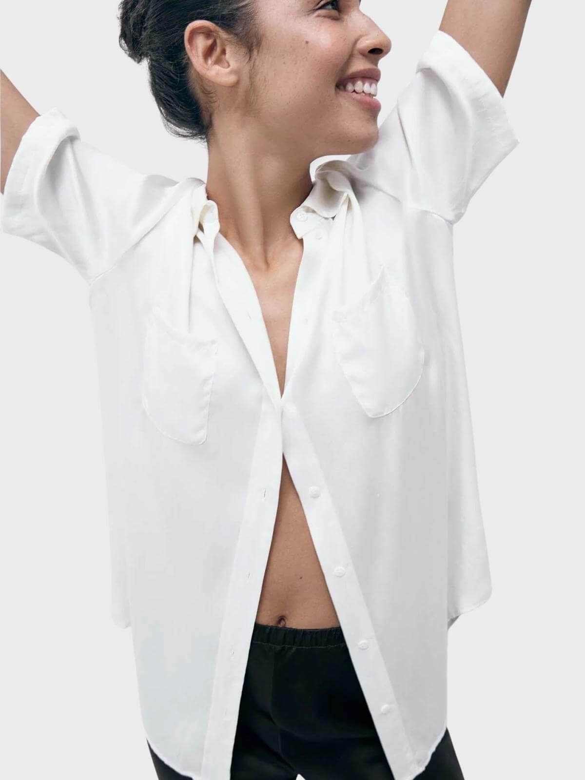 Silk Laundry | Short Sleeve Boyfriend Shirt - White | Perlu