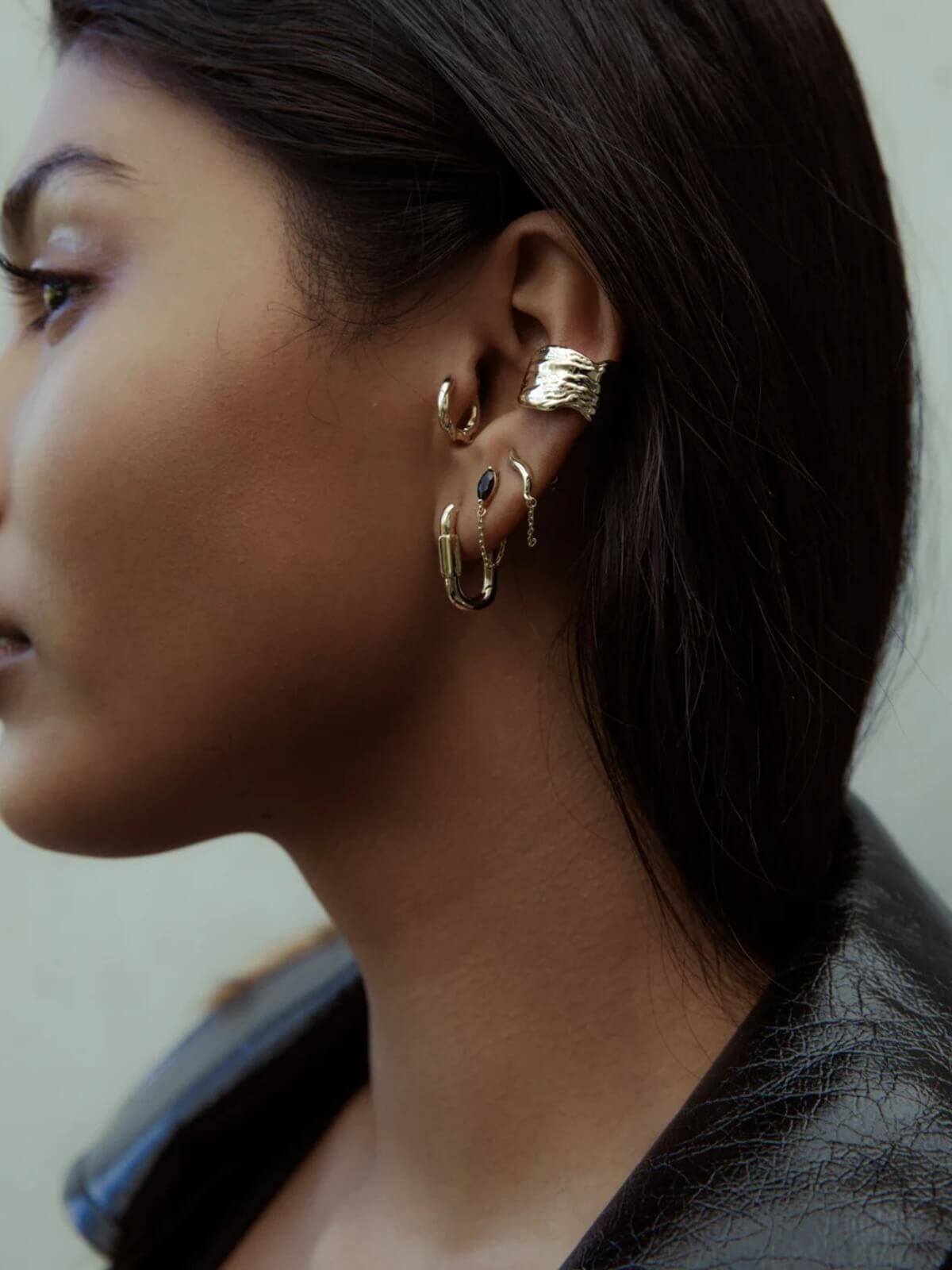Marquise Chain Studs: Silver + 18K Gold Plating + Onyx Earrings F+H Jewellery 